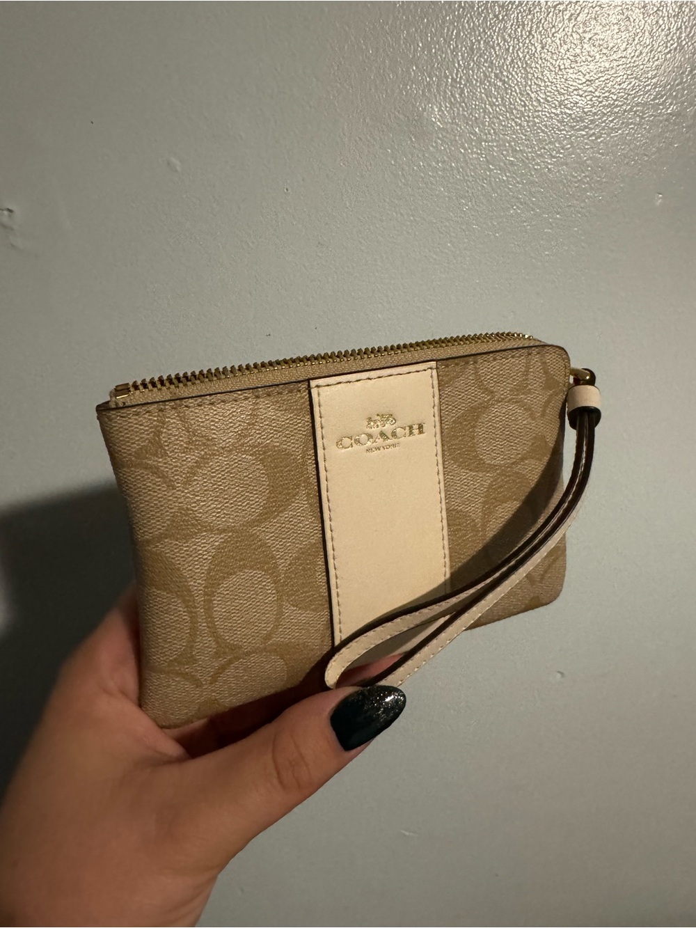 Coach Khaki and Chalk Signature Canvas Wristlet